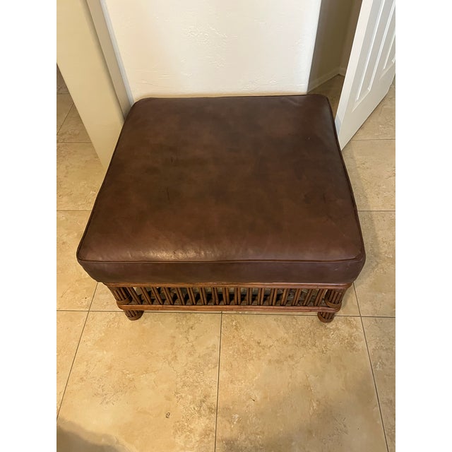Palecek 1990s Palecek Presidents Stick Reed Rattan Nantucket Ottoman Footstool For Sale - Image 4 of 12