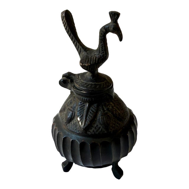 Antique Solid Bronze Tibetan Bird Ink Well For Sale