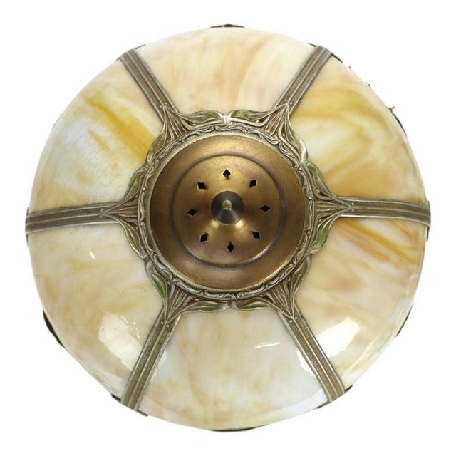 Glass 1920s Arts & Crafts Era Bradley & Hubbard Style 6-Panel Slag Glass Lamp For Sale - Image 7 of 14