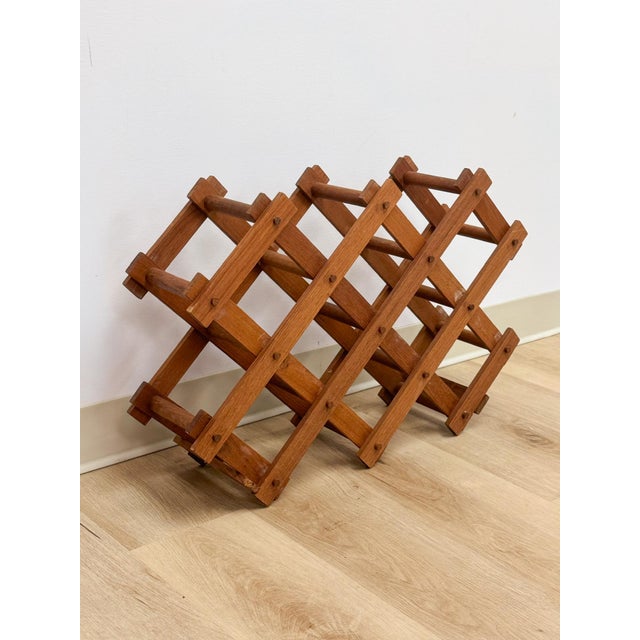 Mid-Century Modern Vintage Danish Modern Collapsible Teak Ten Bottle Wine Rack Danish Modern Bar Piece For Sale - Image 3 of 7