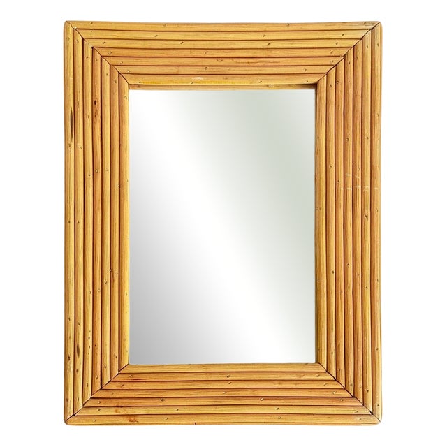 French Riviera Rattan Mirror in the style of Vivai Del Sud, 1960s For Sale