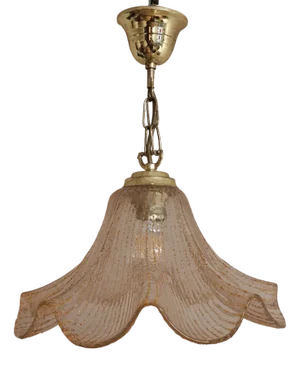 Vintage German Ceiling Lamp with Shade Made of Tinted, Lined Ice Glass on a Brass Mount from Jakobs-Leuchten, 1980s