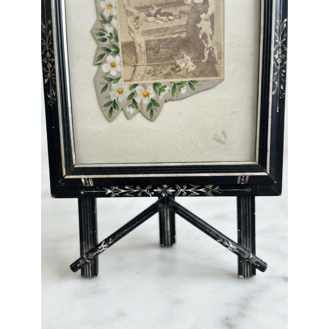 Mid 19th Century Circa 1850 Victorian Ebonized Tabletop Easel Frame With Faux-Inlay Painted Enamel For Sale - Image 5 of 9