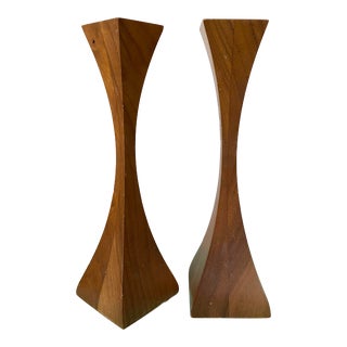 Pair of Kustom Kraft Mid-Century Modern Walnut Candlestick Holders For Sale