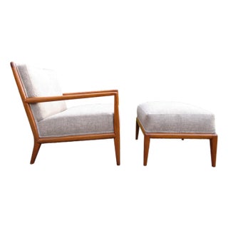 Mid Century t.h. Robsjohn-Gibbings Lounge Chair & Ottoman With New Upholstery For Sale
