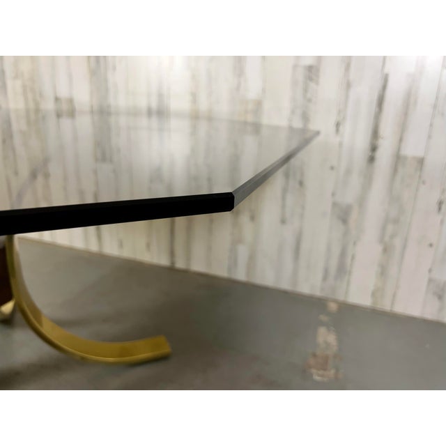 1980s Mastercraft Style Brass, Burl, & Smoked Glass Dining Table For Sale In Dallas - Image 6 of 13