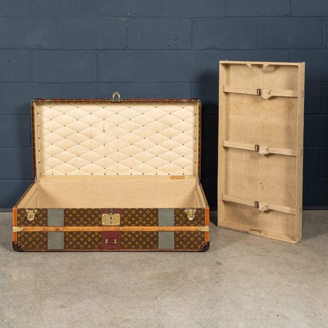 Antique Steamer Trunk in Monogram Canvas from Louis Vuitton, France, 1920s For Sale - Image 13 of 18