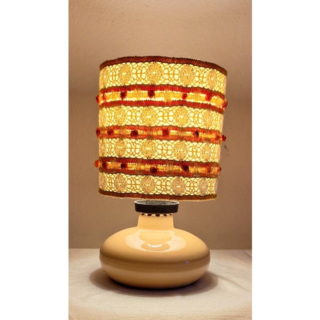 Vintage Yellow Ceramic Table Lamp from Hölscher-Leuchten with Fabric Shade from Lamplove, 1980s For Sale - Image 9 of 9