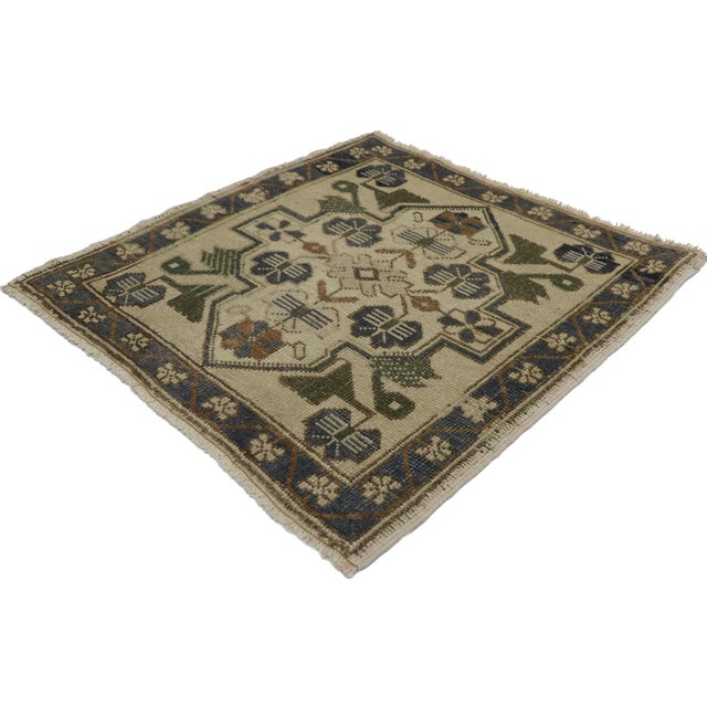 53645 Vintage Square Turkish Oushak Rug, 02'02 x 02'02. This hand-knotted vintage Turkish Oushak rug showcases a...