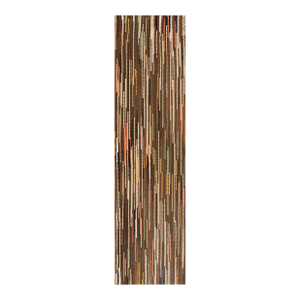1930s Multi Brown Stripe Folk Art Antique American Braided Rug 3'6'' X 13'9'' Wool Carpet Runner