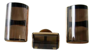 14k Rose Gold And Smokey Quartz Barrel Stone Cufflinks And Tie Tac Set