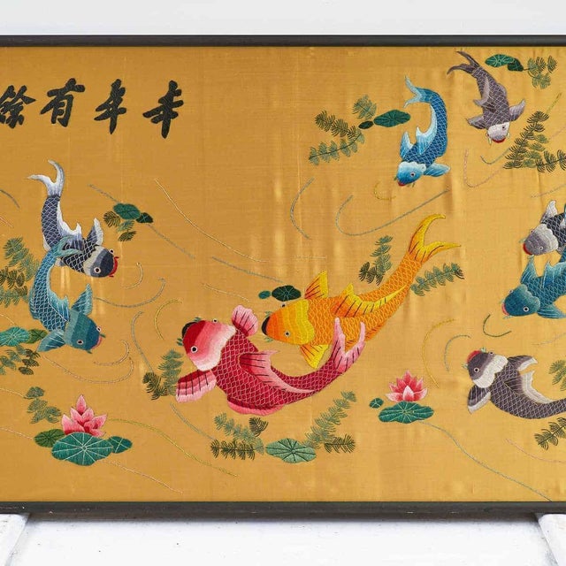 Japanese embroidery frame featuring fish.