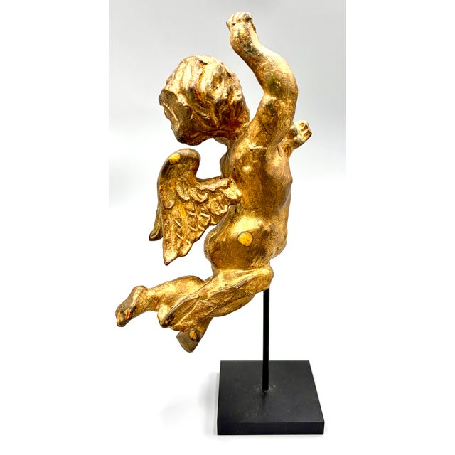 Figurative Antique French Giltwood Cherub Putti Sculpture Fragment For Sale - Image 3 of 12