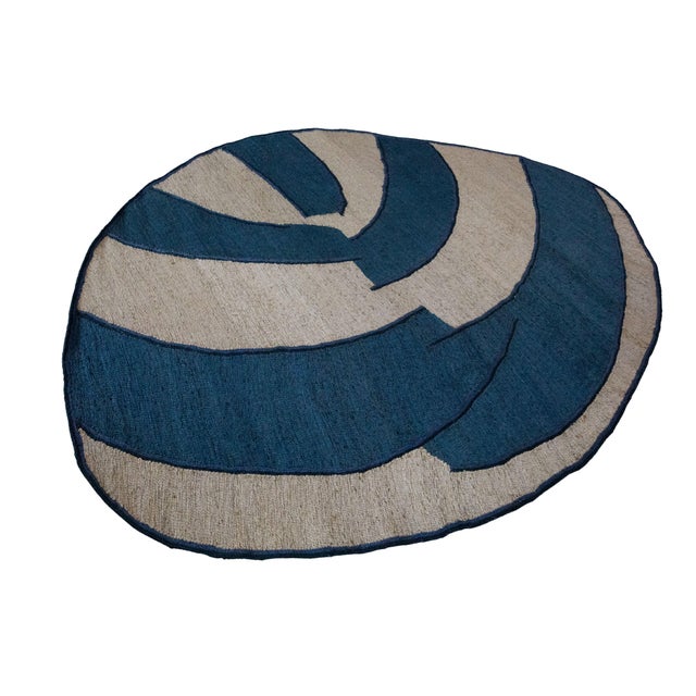 Textile Jiko I (Deep Sea and White Sand) Rug by Kelechi Ejikeme for Swallo Studio For Sale - Image 7 of 9
