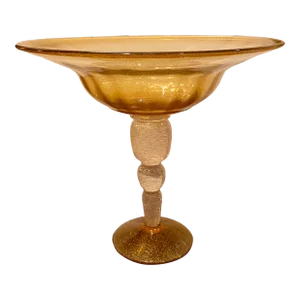 1980s Murano Style Glass Centerpiece Pedestal Bowl With Gold Leaf Speckles