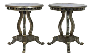 Round Mid-Century Mirrored Tables - A Pair