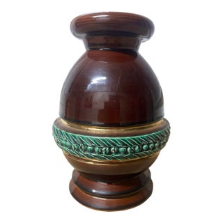 Vintage Green Brown Art Pottery Ceramic Vase For Sale