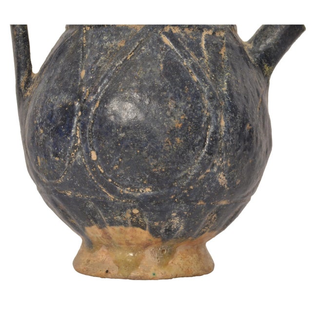 Ancient Persian Islamic Blue Glazed Pottery Vessel Jug Caligraphy Khorasan 1200 For Sale - Image 9 of 12