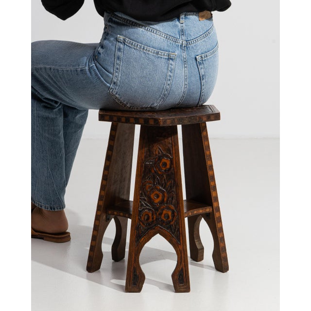 Mid 20th Century Mid 20th Century Oriental Arts & Crafts Carved Stool For Sale - Image 5 of 11