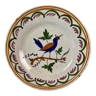 Antique French Provincial Faience Bird Plate, Hand Painted For Sale