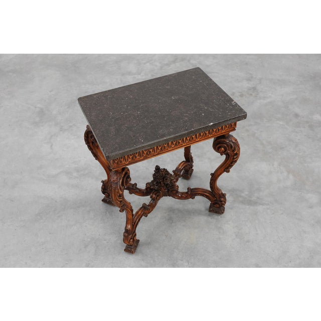 Napoleon III Style Carved Walnut Side Tables with Bluestone Tops, 1890s, Set of 2 For Sale - Image 5 of 12