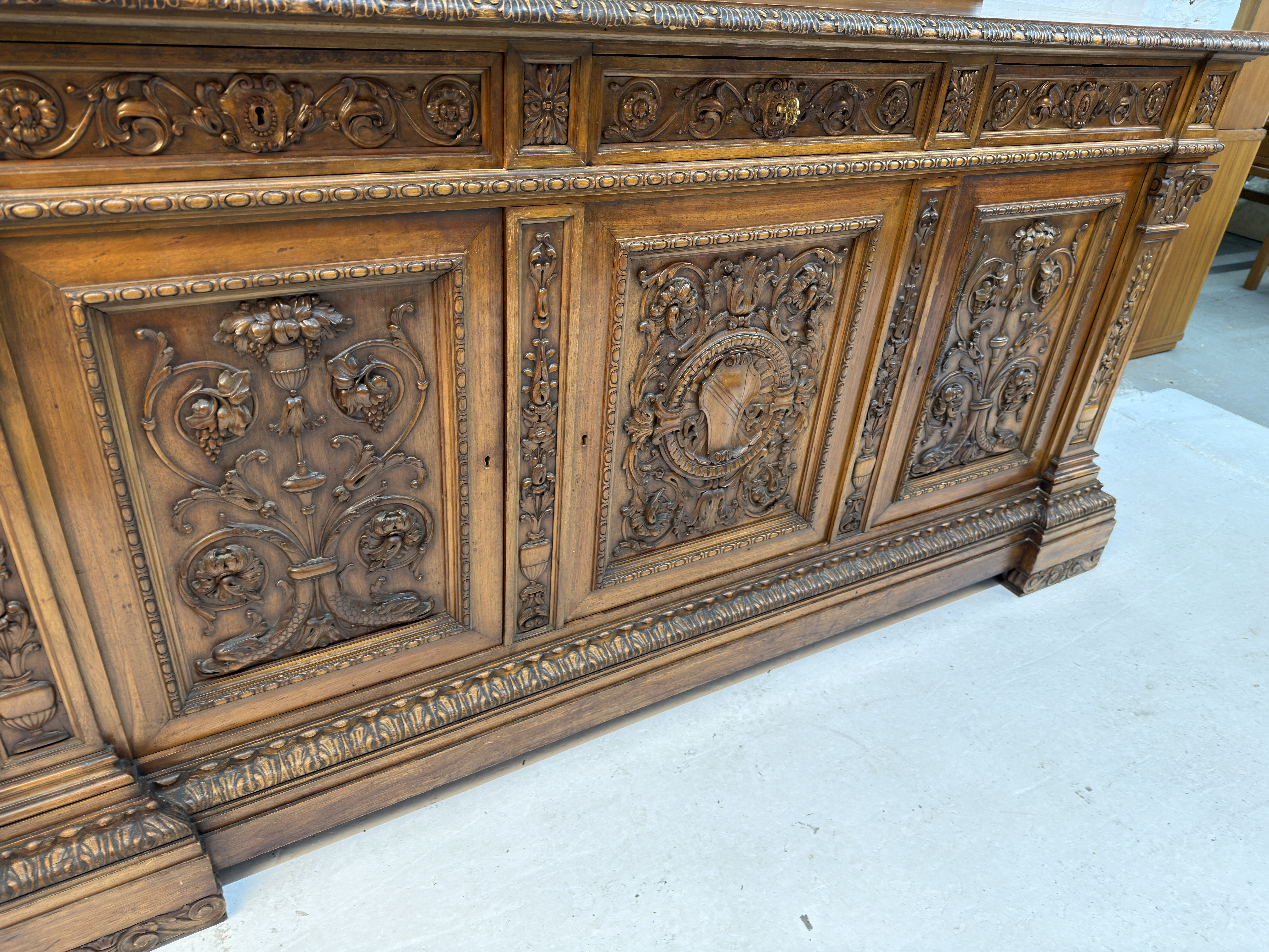 Antique French Renaissance Revival Carved Oak Buffet For Sale - Image 10 of 13