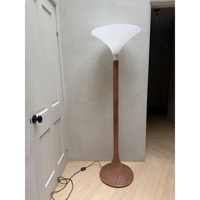 Mid-Century Modern Wicker Floor Lamp French Mid Century Modern For Sale - Image 3 of 5