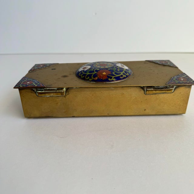 Paint Cloisonne Brass Box Chinese Enamel Floral Medallion Trinket or Jewelry Box For Sale - Image 7 of 12