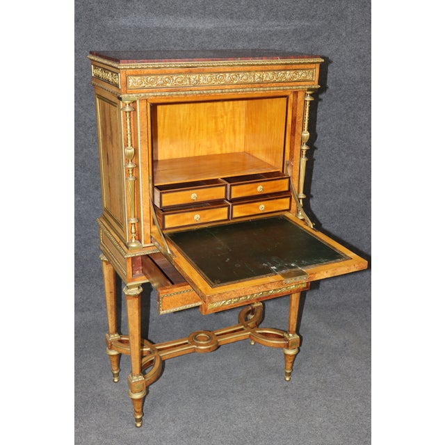 Stone Rouge Marble Jewelery Quality Bronze Secretary Desk by Jules Piret For Sale - Image 7 of 17