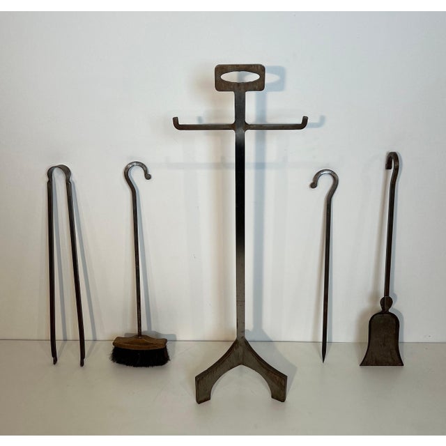 Modernist Steel Fireplace Tools on Stand For Sale - Image 9 of 12