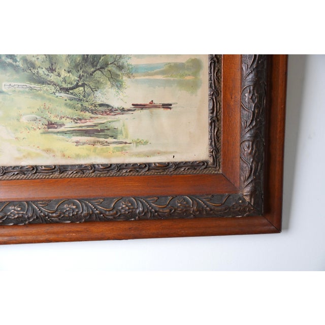 This antique Victorian print, signed S. A. Mullholland and dated 1897, depicts a tranquil riverside scene. Figures in the...