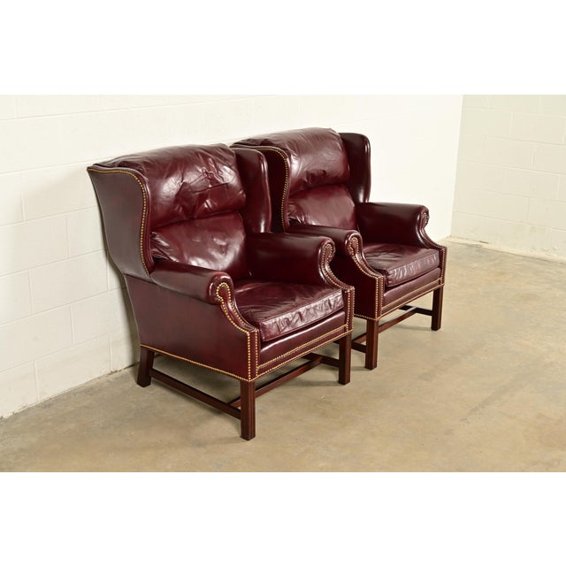 Hancock & Moore Hancock & Moore Chippendale Wingback Leather Lounge Chairs | Pair For Sale - Image 4 of 14