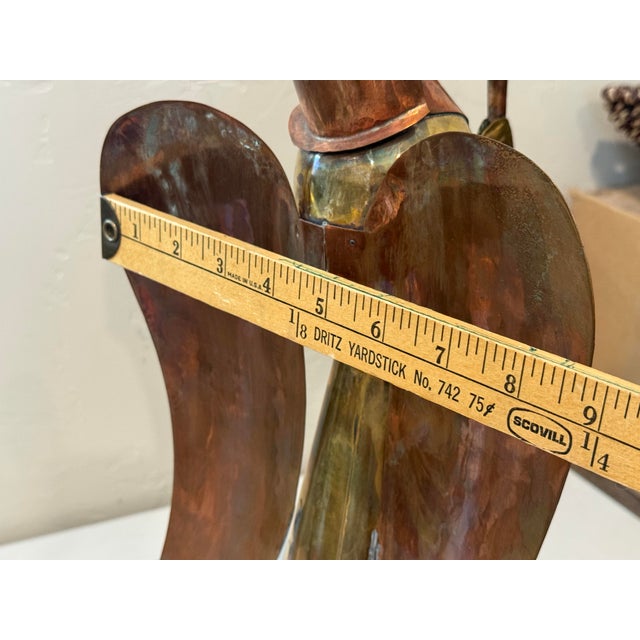 Brutalist Vintage Hard-to-Find. Extra-Large 17” Tall Brass and Copper Angel Candleholder. Authentication Marked Mexico. For Sale - Image 3 of 12