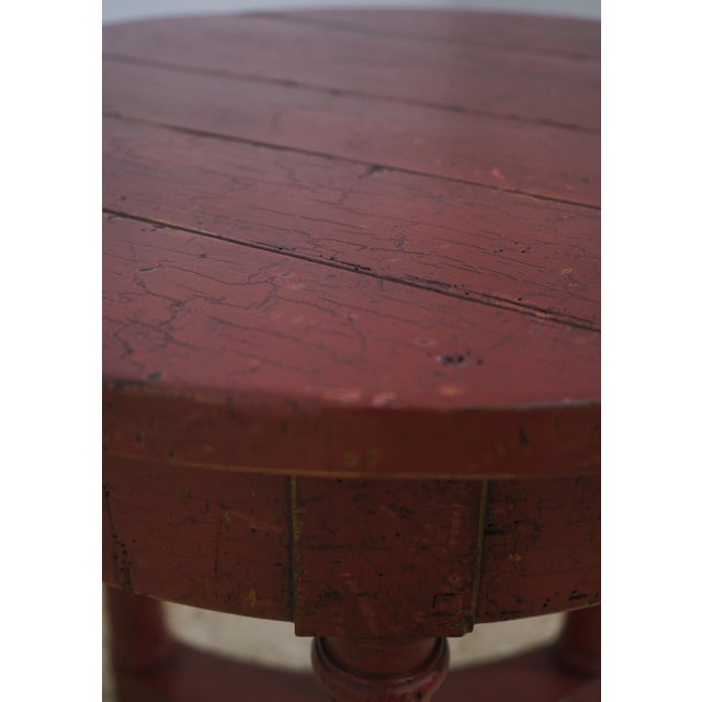 Round Red Painted Primitive Side Table For Sale - Image 10 of 12