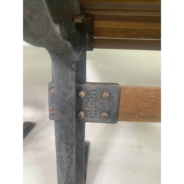 Mid Century Falcon Oak Slatted Cast Iron Bench For Sale - Image 10 of 11