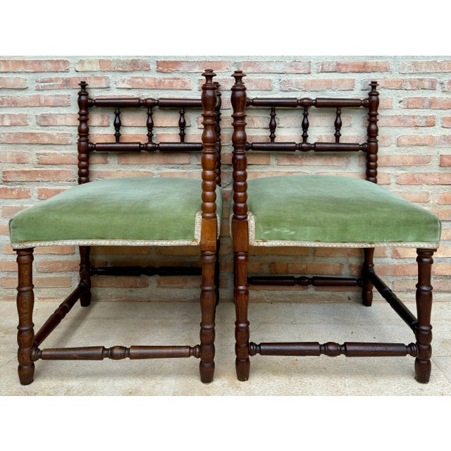 Brown Set of Mid-Century French Corner Chairs, 1940s For Sale - Image 8 of 9