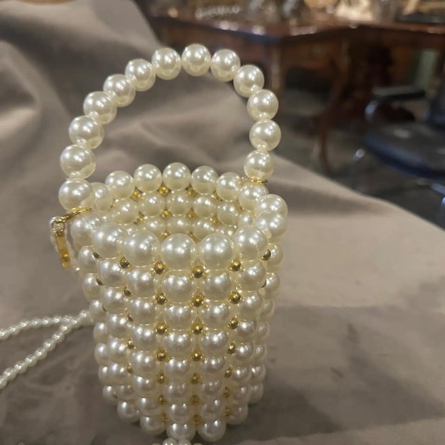 21st Century Never Used Faux Pearls and Brass Minaudière by Coppola E Toppo For Sale - Image 9 of 11