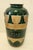 large 17 1/2" floor vases, vintage 1980s, Postmodern Egyptian Art Deco style, green marbled ceramic with textured gold...