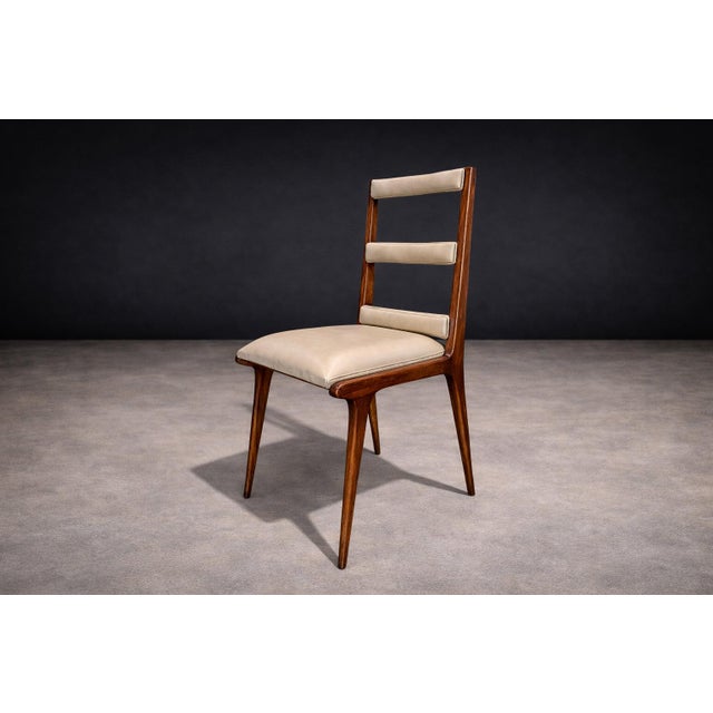 Set of Six Chairs in Hardwood & Beige Leather, Unknown, 1950s For Sale - Image 11 of 12