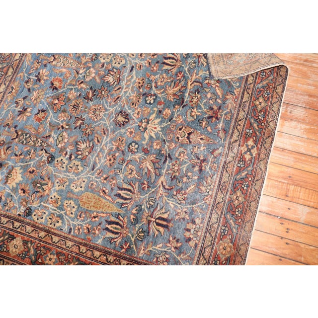 Early 20th Century Early 20th Century Blue Square Sarouk Farahan Small Rug - 3'11" x 4'3" For Sale - Image 5 of 9