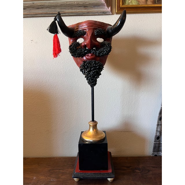 Rare Vintage Decorative Hand Carved & Painted Sculptural Display Mask Representing a Devil For Sale - Image 13 of 13
