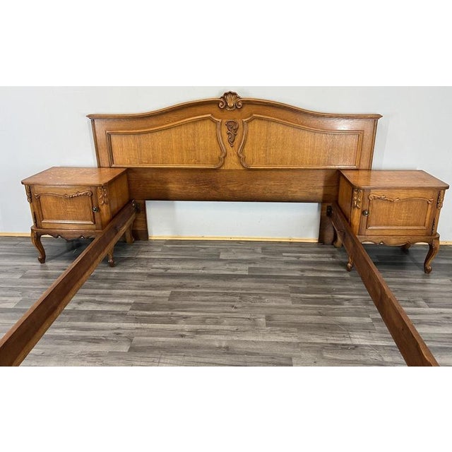Wood Vintage French Louis XVI Double Bed Frame with Bedside Tables For Sale - Image 7 of 17