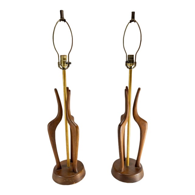 Mid-Century Danish Modern Pair of Walnut Table Lamps After Adrian Pearsall For Sale