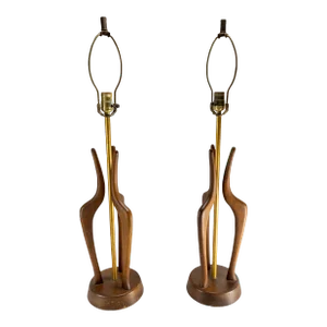 Mid-Century Danish Modern Pair of Walnut Table Lamps After Adrian Pearsall