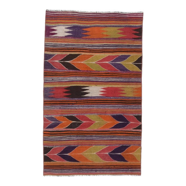 1970s Vintage Handmade Wool Cotton Area Rug For Sale