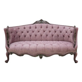 Mid 19th Century Victorian Style Sofa, Tufted Reddish-Purple Velvet For Sale