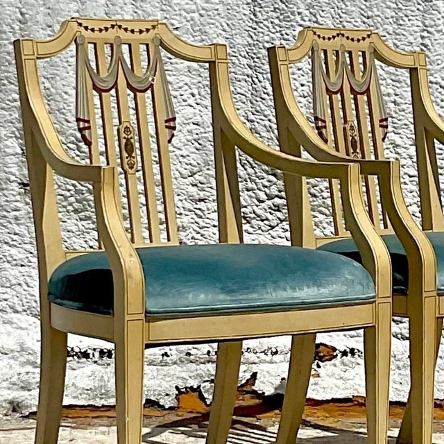 Vintage Regency Hand Painted Tromp L’oiel Swag Arm Chairs - a Pair For Sale - Image 12 of 13