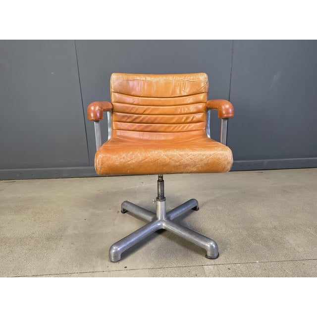 Brown Italian Modern Steel and Leather Office Chair by Ettore Sottsass for Poltronova, 1970 For Sale - Image 8 of 12