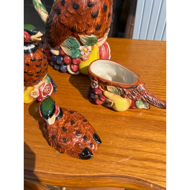 Pheasant Pitcher with Matching Creamer and Sugar Bowl from Fitz & Floyd . Pheasants are Nested on Fruit for an Array of...