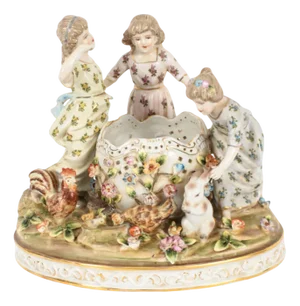 20th Century Vintage Dresden Revival Porcelain Centrepiece Children at Play, 1990s